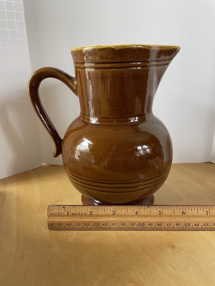 Pitcher Brown Glazed 7 1/2” Yellow Interior