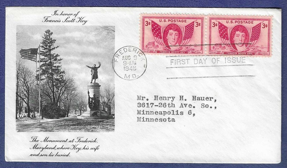 1948 FDC Francis Scott Key issue #962 Fulton cachet