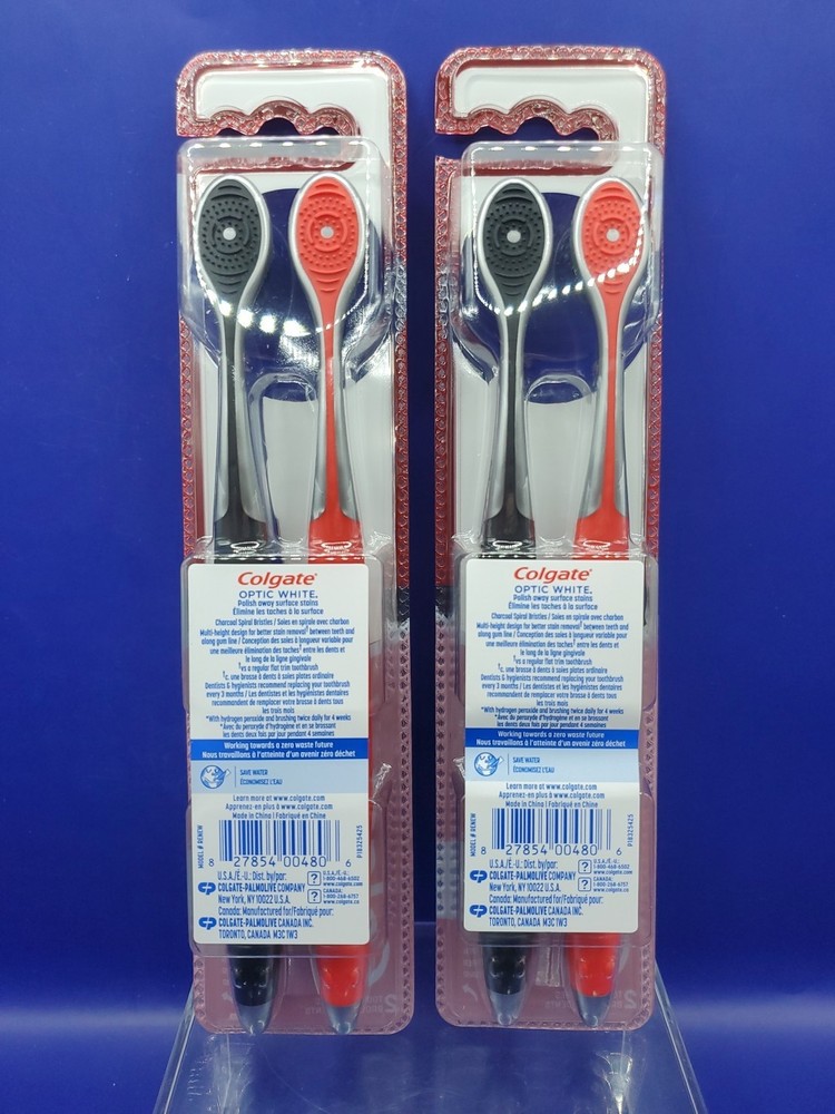 4 Pack Colgate Optic White Pro Series Toothbrushes SOFT Red & Black New Sealed