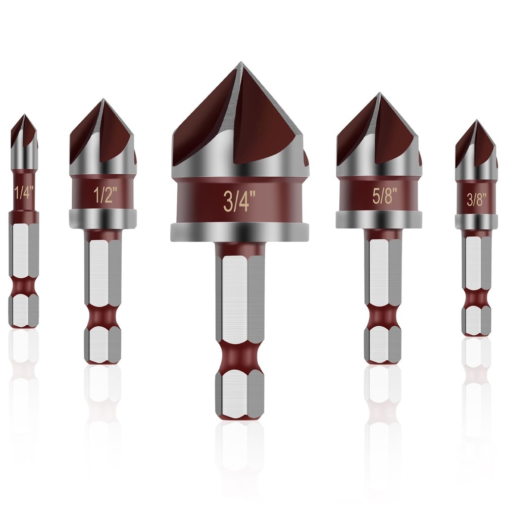 5PCS Countersink Drill Bit Set, 82 Degree HSS Counter Sink Bits for...