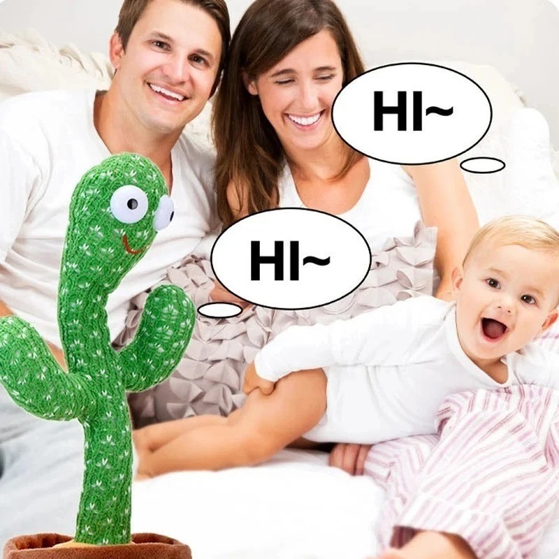 Dancing Cactus Repeat Talk Sing Glow Interactive Plush Toy for Kids.