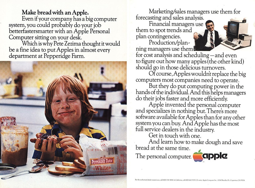 1981 Apple Computer: Make Bread with Apple Vintage Print Ad