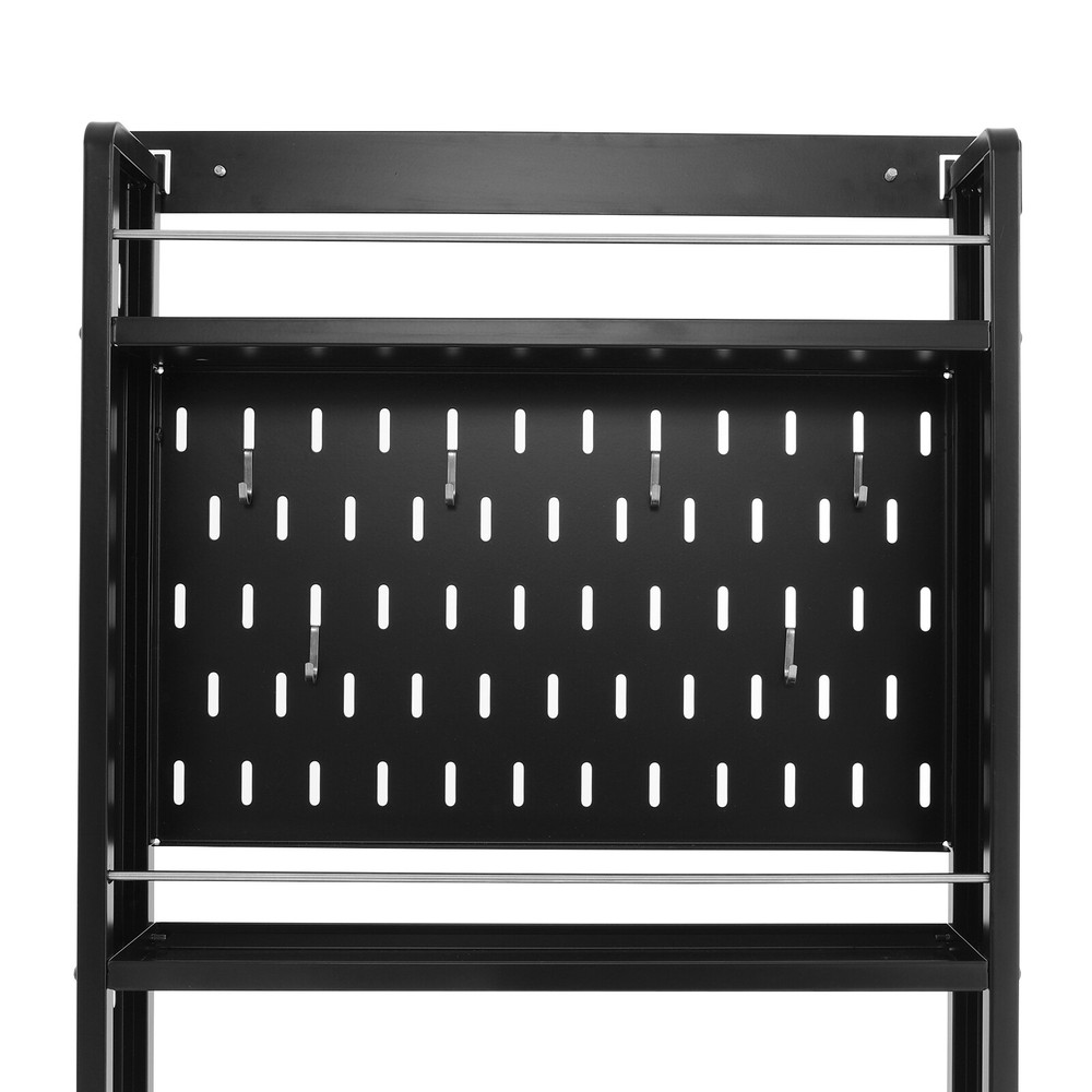 3 Tier Kitchen Storage Rack Wall-mounted Storage Rack w/ 6 Hooks for Home Hotel