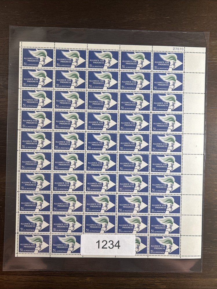 1234 US Mint Sheet, 5 Cent Alliance For Progress Emblem, Mint NH