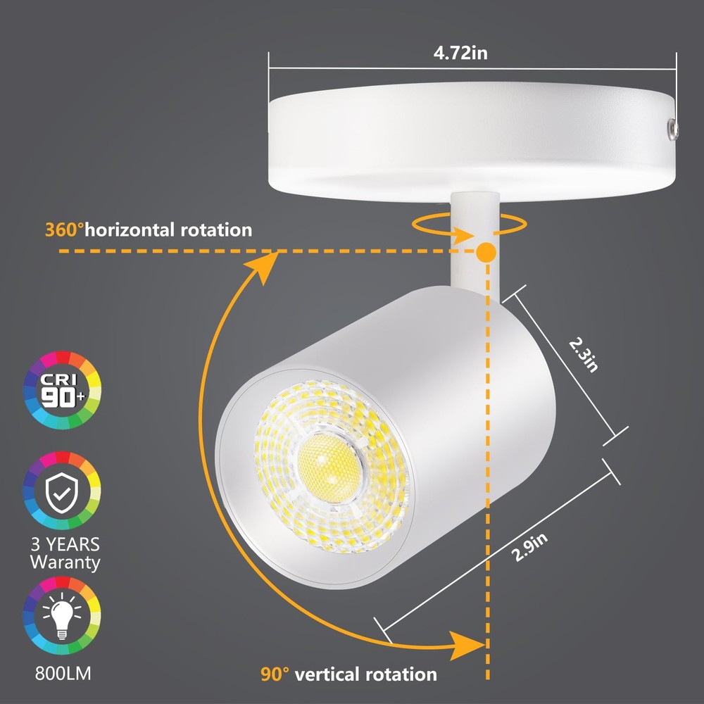 VANoopee LED Dimmable Flush Mount Ceiling Spotlight Adjustable Indoor Accent