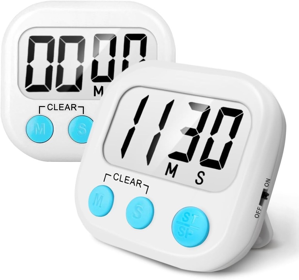 Large Display Kitchen Timer Set - 2 Pack with Loud Alarm and Memory Feature