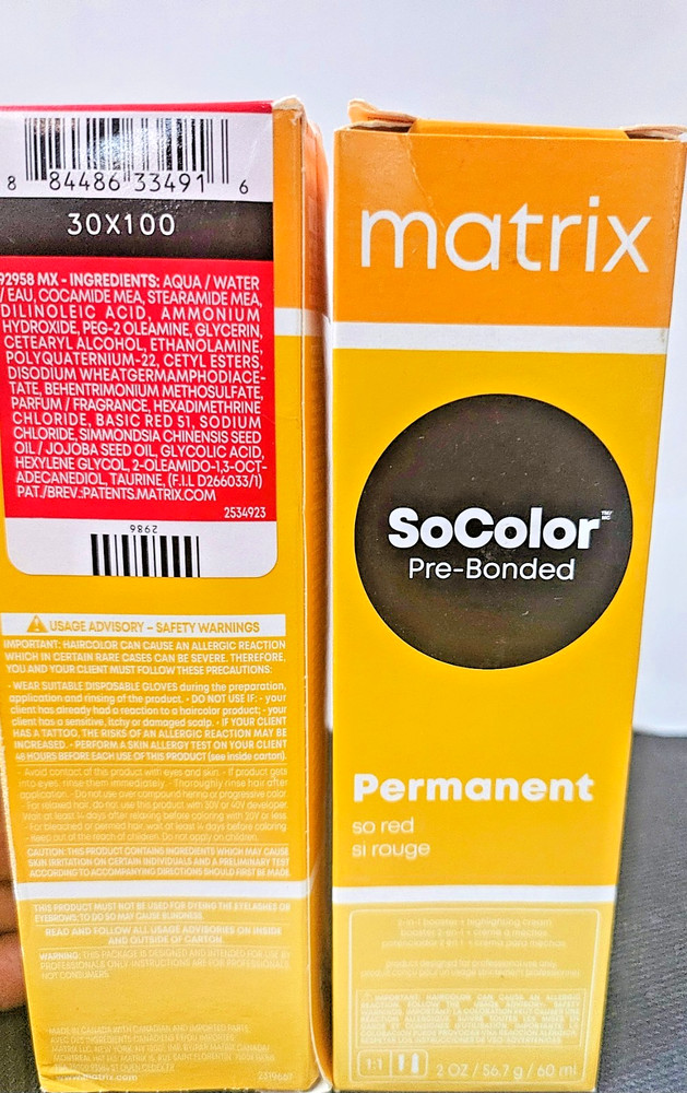 MATRIX SOCOLOR PRE-BONDED PERMANENT SO RED HAIR COLOR 2 oz.
