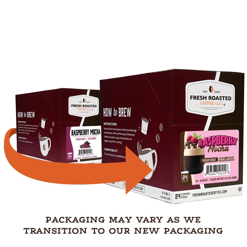 Fresh Roasted Coffee, Raspberry Mocha, Flavored Coffee Pods, KCup Compatible,...