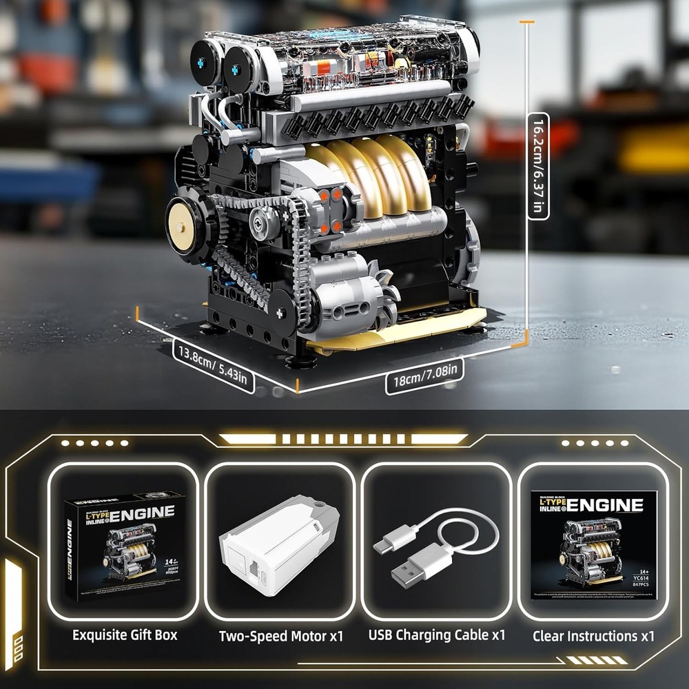 L4 Engine Building Sets for Adults, MOC Inline 4-Cylinder Mini Car Motor Mode...