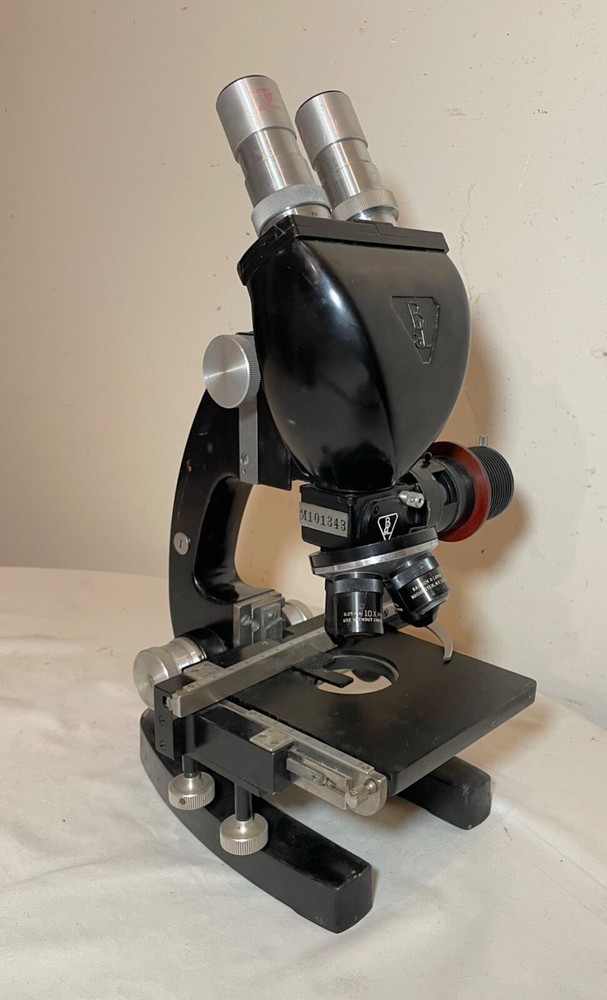 vintage original Bausch & lomb August Waeldon balplan binocular iron microscope