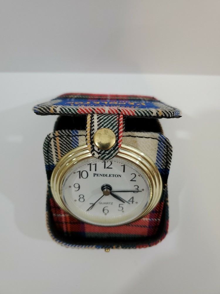 Pendleton Red Plaid Travel Clock 100% Wool Shell