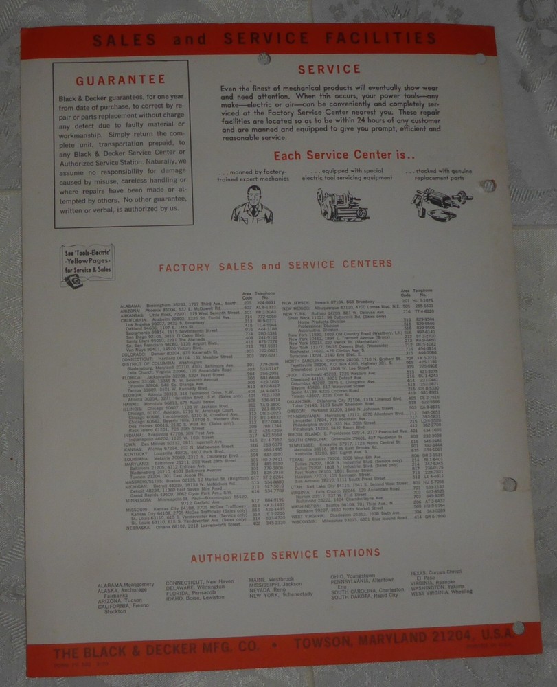 Vintage 1970 Black & Decker/Dewalt Power Tools Wall Chart