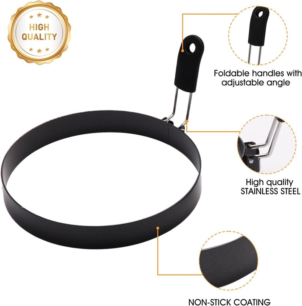 Egg Ring Set 6 Pack Stainless Steel Multi-Use Cookware Kitchen Gadgets