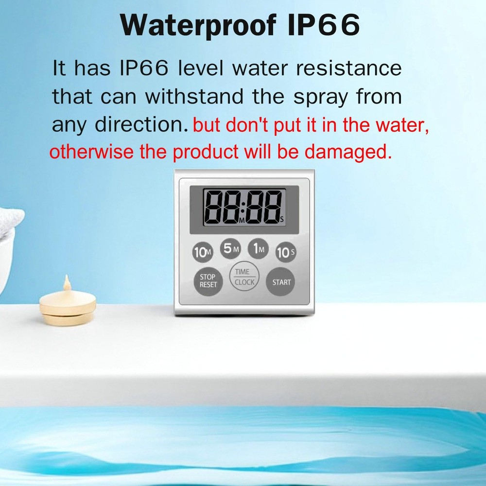 Digital Timer Waterproof Shower Timer Shower Clock Bathroom Kitchen Timer wit