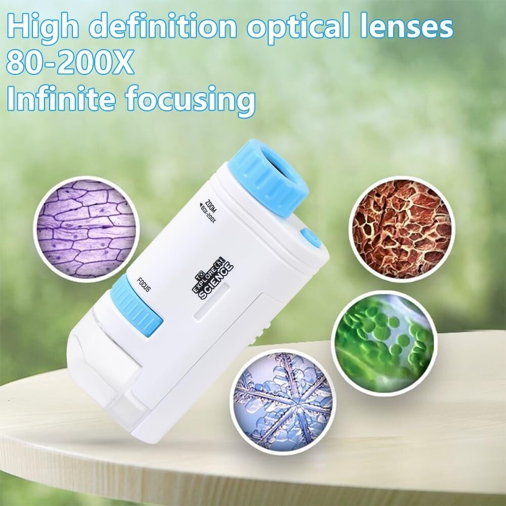 Pocket Handheld Miniscope 80X-200X Portable Microscope with LED Light for Learn