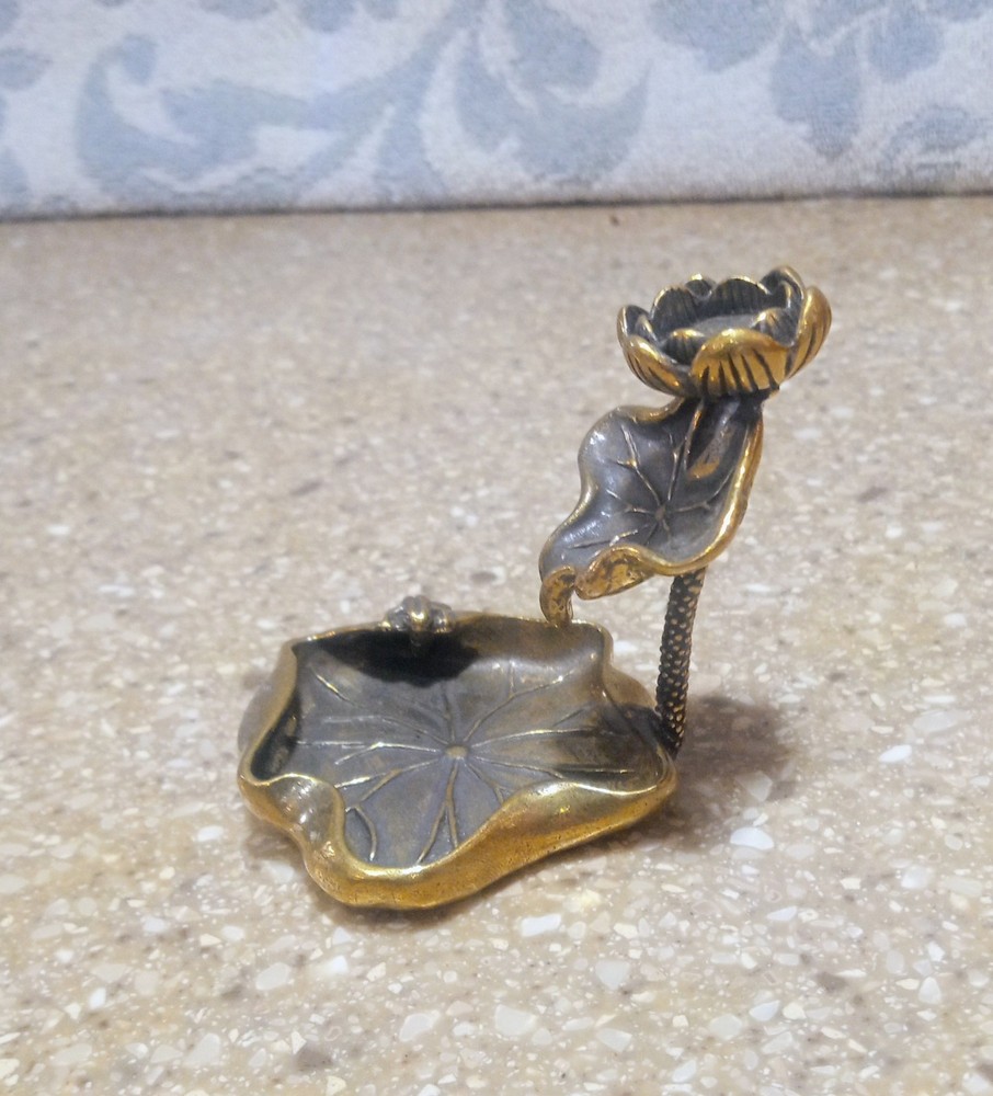 Small Brass Lotus Flower Backflow Cone Incense Burner