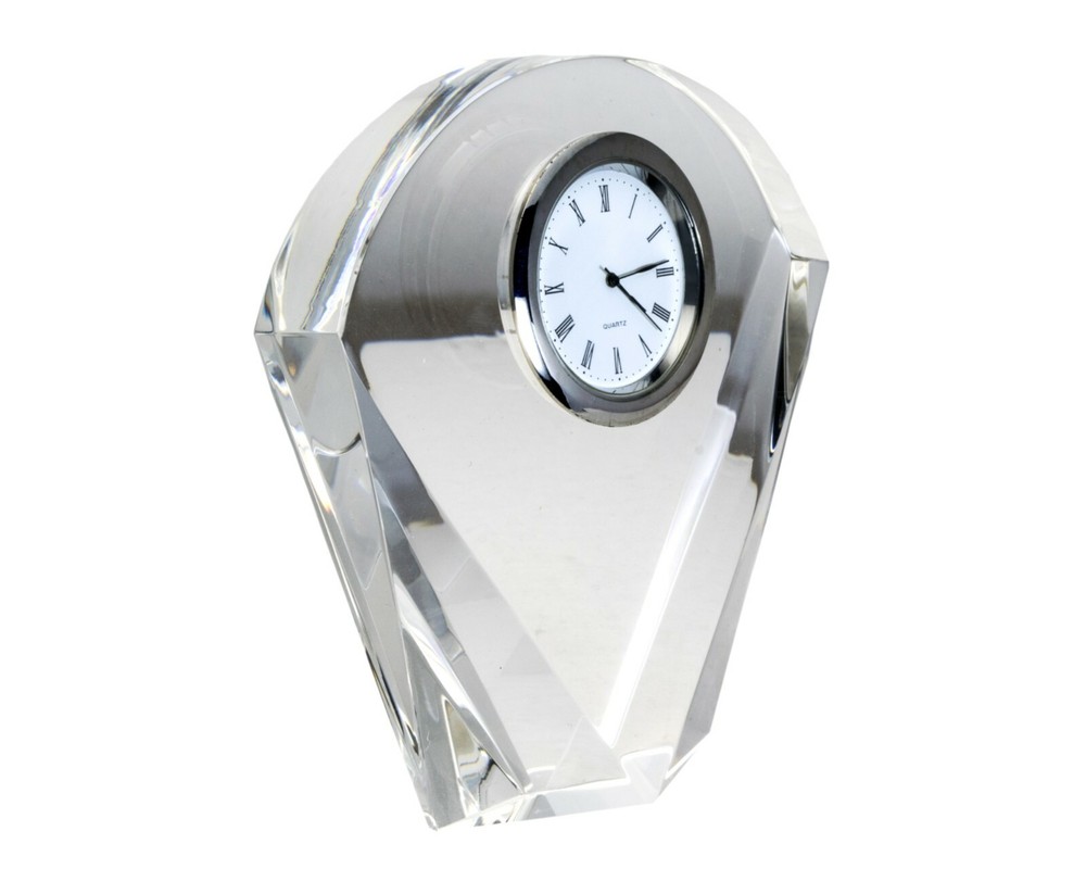 CLEAR CUT CRYSTAL MANTEL AND DESK ANALOG QUARTZ CLOCK