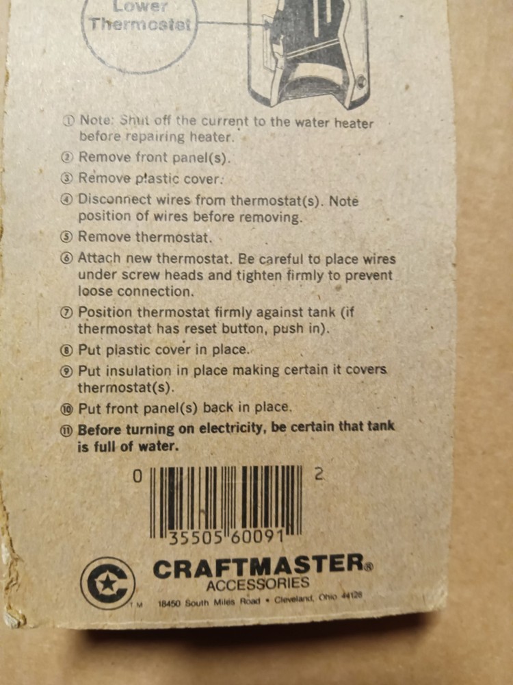 6900719 CraftMaster Thermostat For Electric Water Heaters Next Business Day Ship