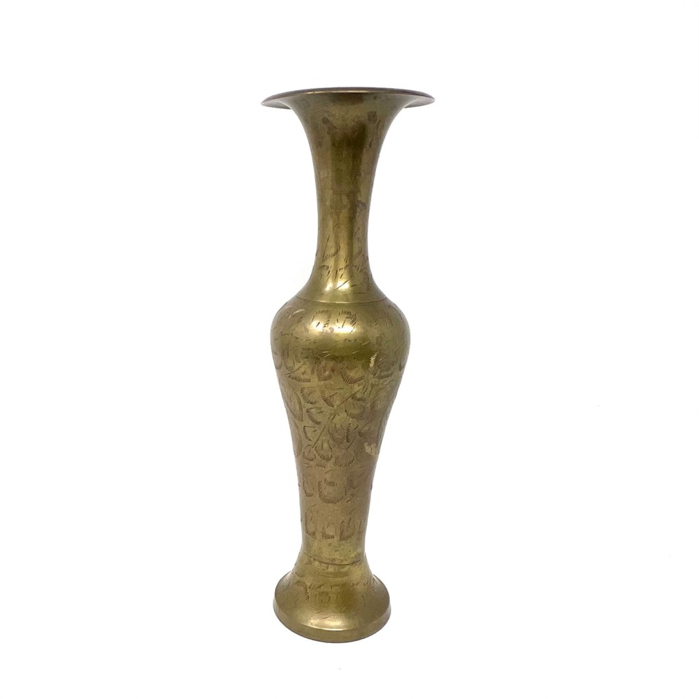 Vintage Brass Etch Carved Vase