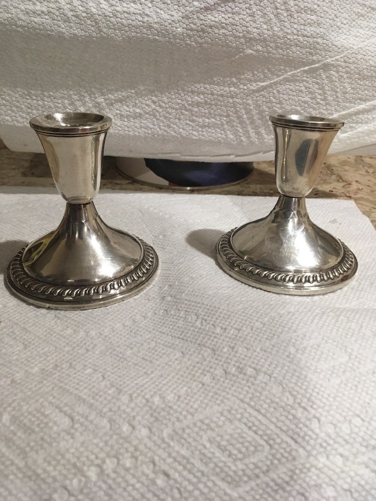 Empire Pair Rope Pattern Sterling Silver Weighted Candlesticks