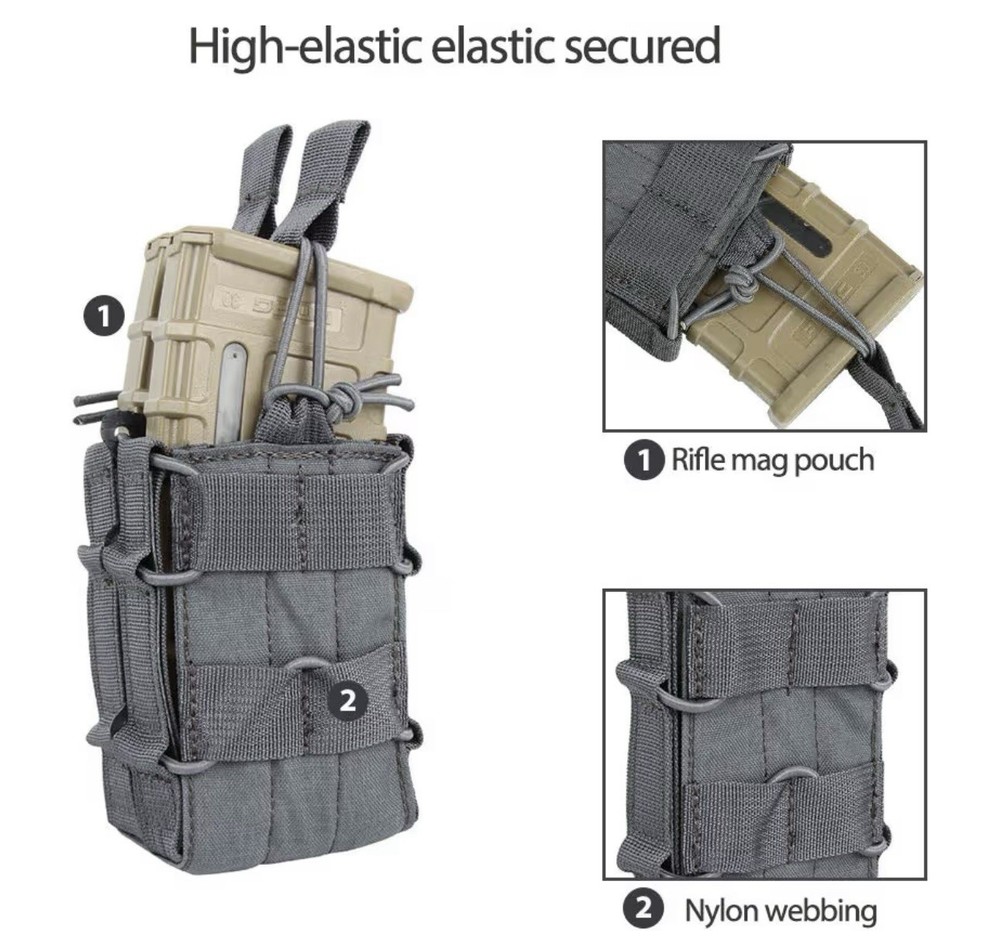 Tactical Molle Single Double Magazine Pouch Grey