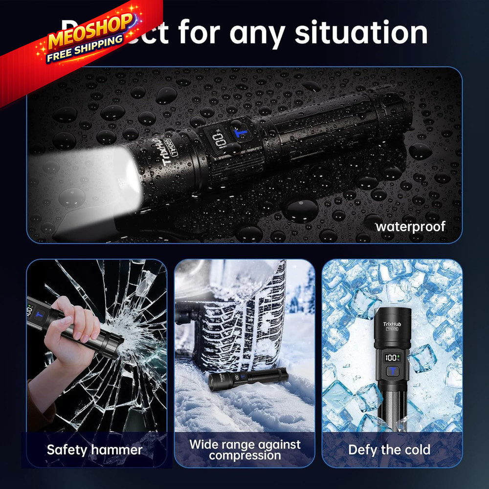 TrixHub Rechargeable Flashlights 2 Pack, Super Bright High 2Pack, Black