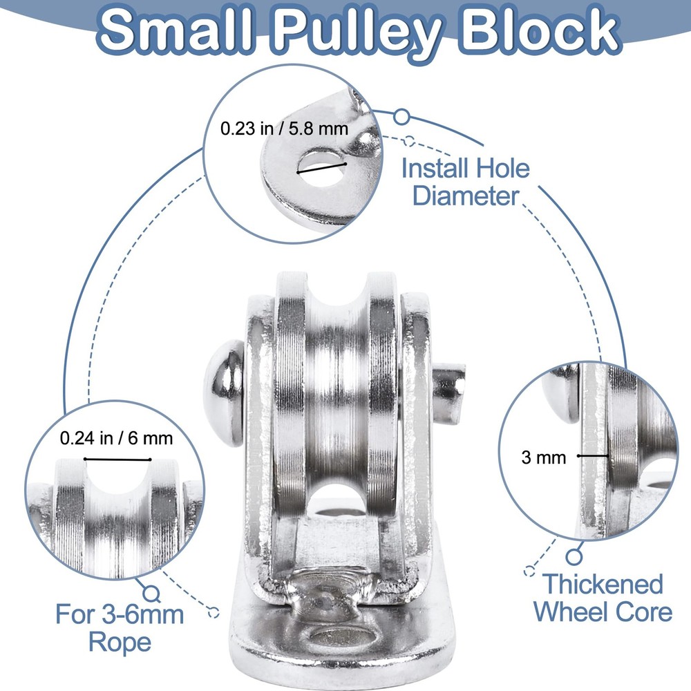 Small Pulley Block 1" Mini Duplex Roller Frictionless Silent 2 Pack