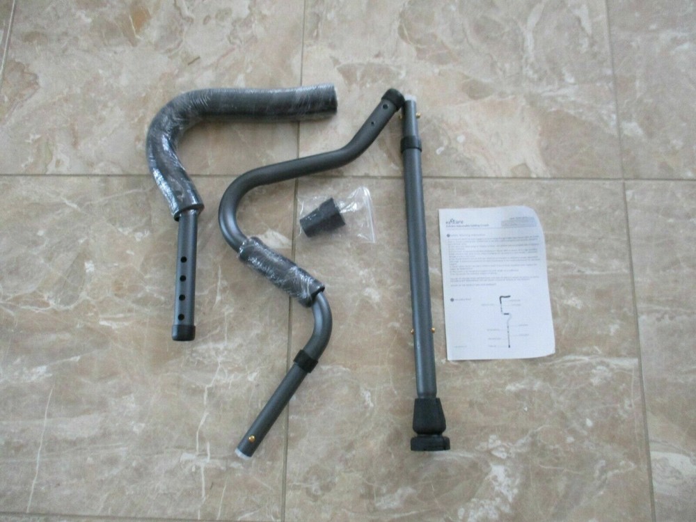 NEW Adjustable Folding Crutch, Metallic Grey Universal Size 5'2"-6'2"