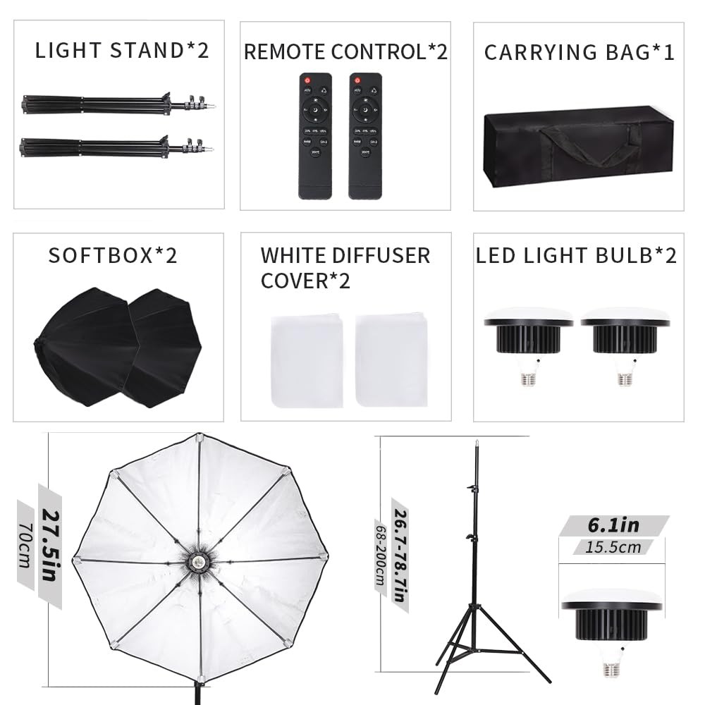 Octagonal Softbox Lighting Kit, Professional Continuous Photography Lighting ...