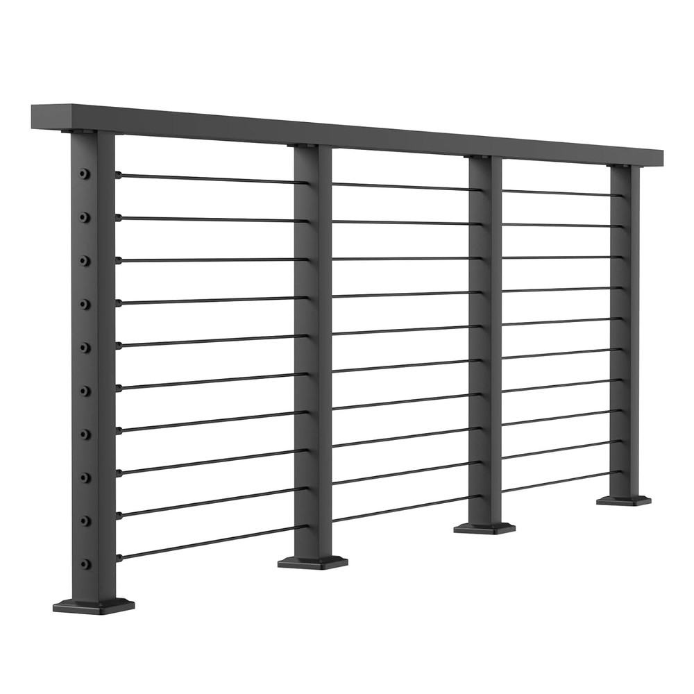 36" Black Stainless Steel Cable Railing Post Kit - Surface Mount System