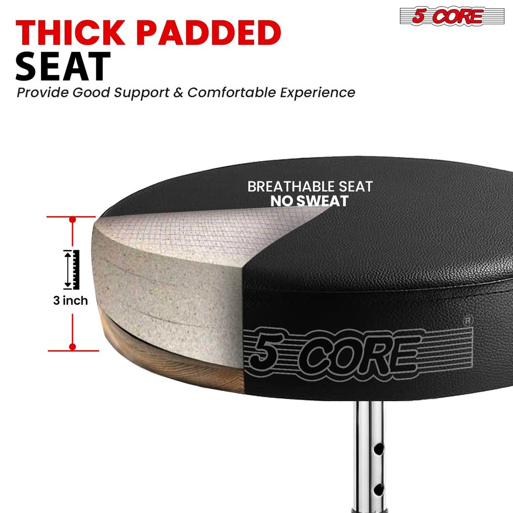 5 Core Drum Throne 3" Padded Comfortable Guitar Seat Adjustable Drumming Stools