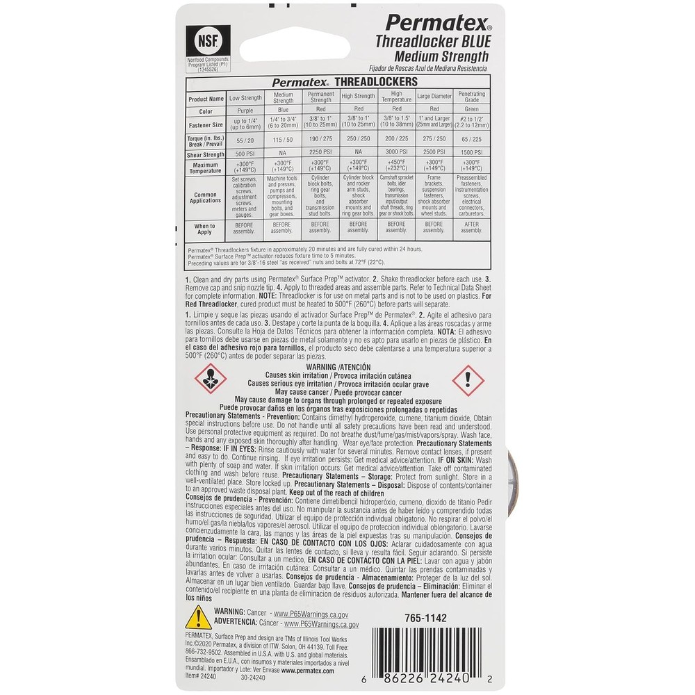 Medium Strength Threadlocker Blue, 36 ml, Automotive Threadlocker For Prevent...