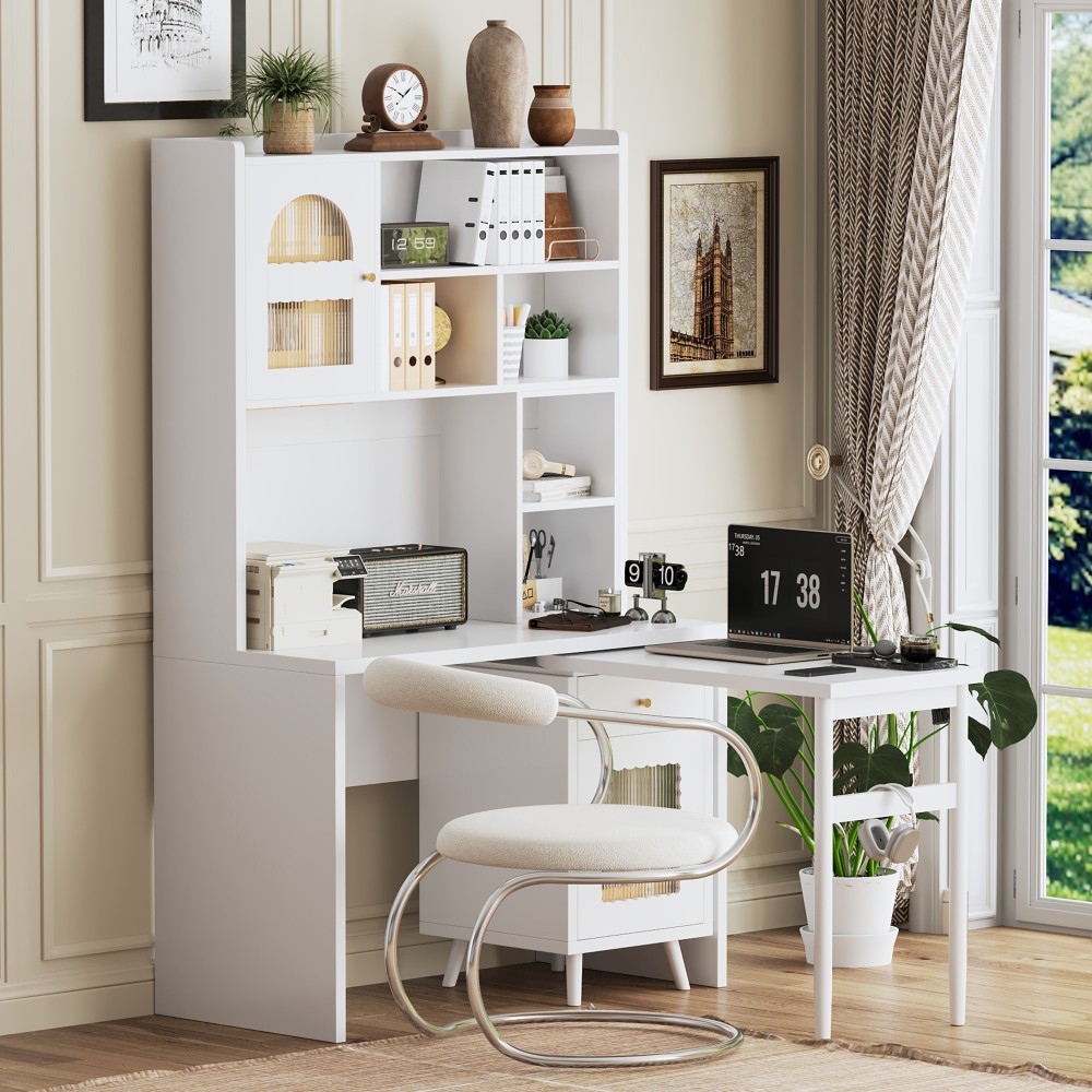 Computer Desk with 90 Degree Rotating Desktop,Office Desk with Storage Drawer