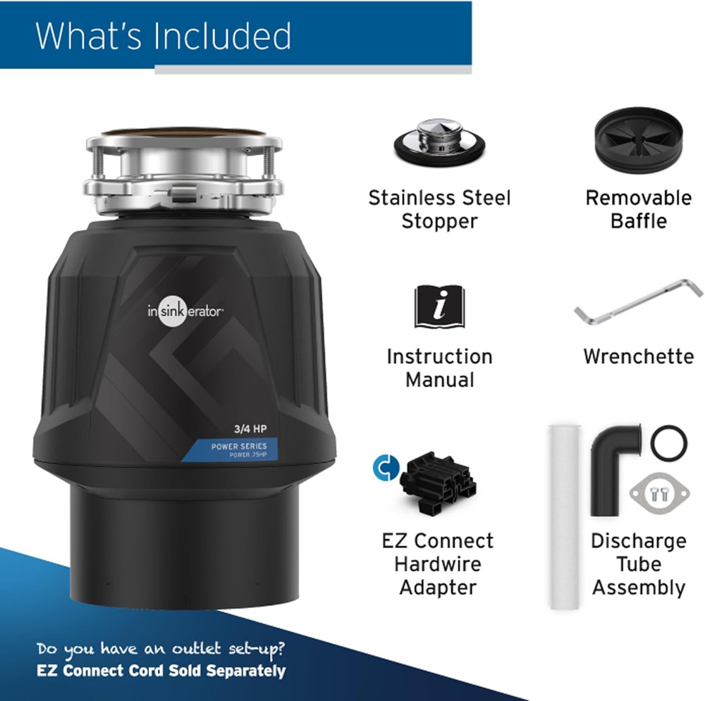 3/4 HP Garbage Disposal Power Series EZ Connect Continuous Feed Waste Disposer