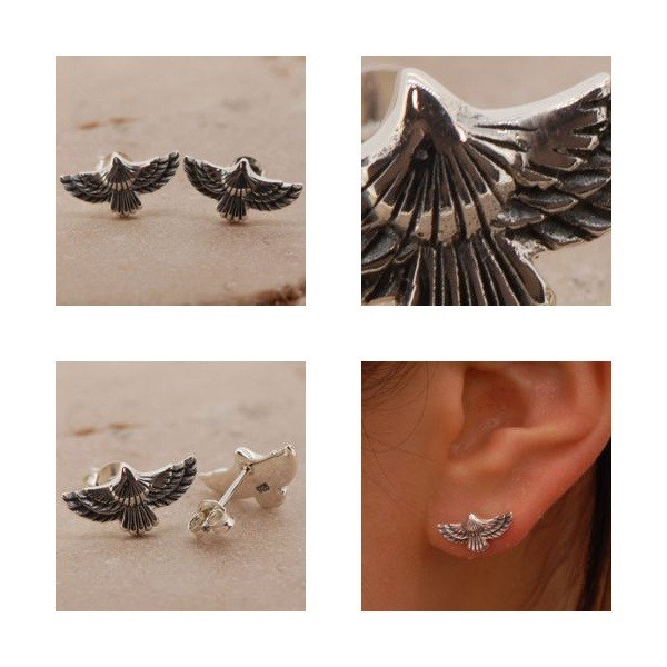 Silver 925 Native Eagle Stud Earrings (Pair)