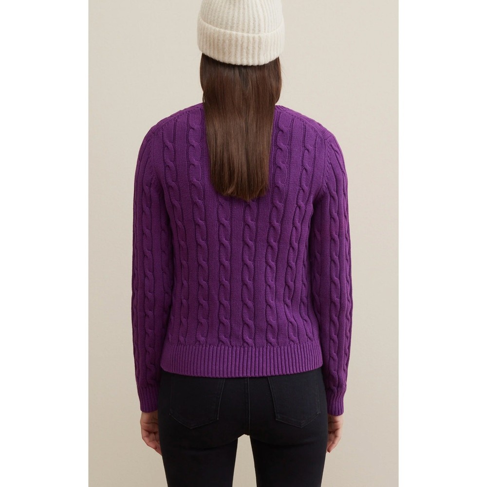 Piombo Purple Cable Knit V-Neck Pullover Sweater size Large