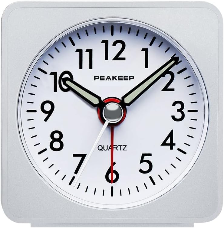 Snooze and light function, silent silent-ticking analog quartz clock (white)