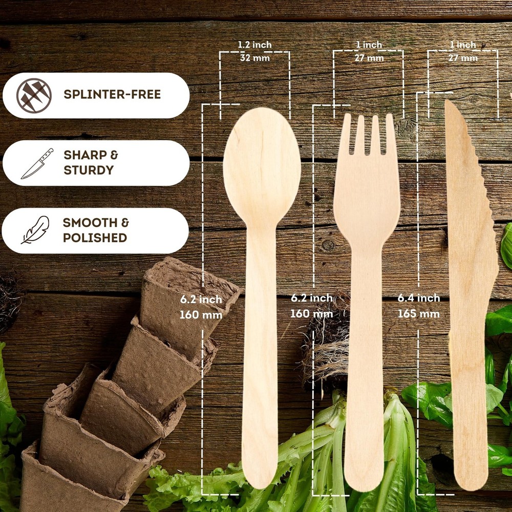 Wood Compostable Utensils Set or compostable silverware - 360 Pieces (120 For...