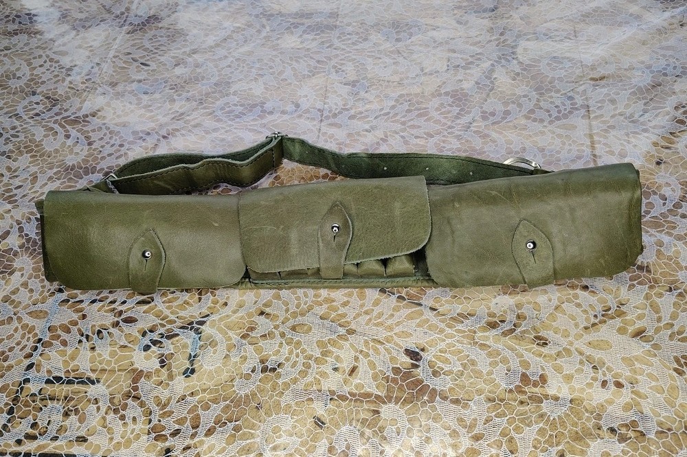 Adjustable Green Leather Ammunition Belt Buckle