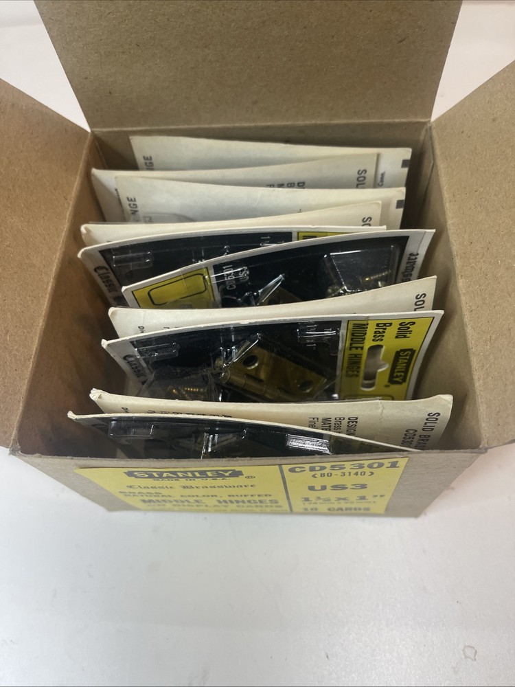 Stanley CD5301 Bright Solid Brass 1-1/2" Middle Cabinet Chest Box Hinges - 10PK