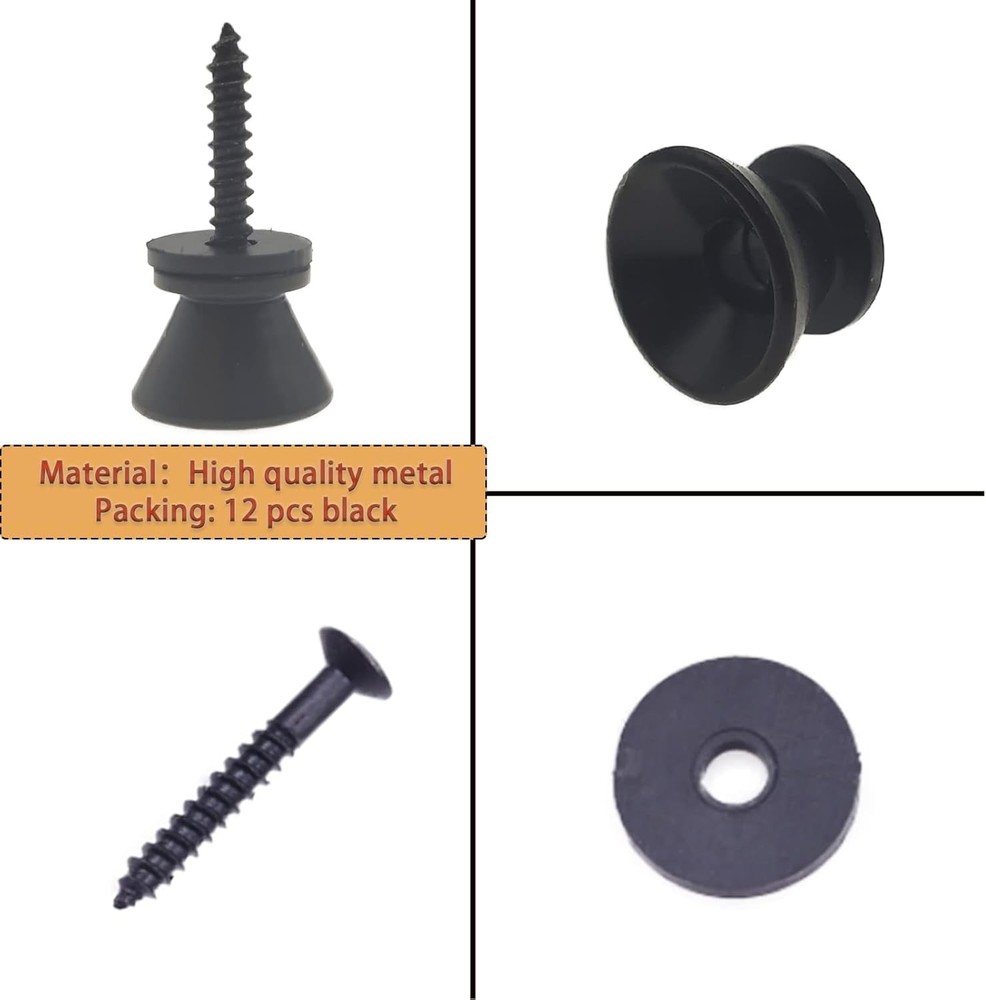 12Pcs Guitar Strap Locks Set, Metal Buttons Lock, Black