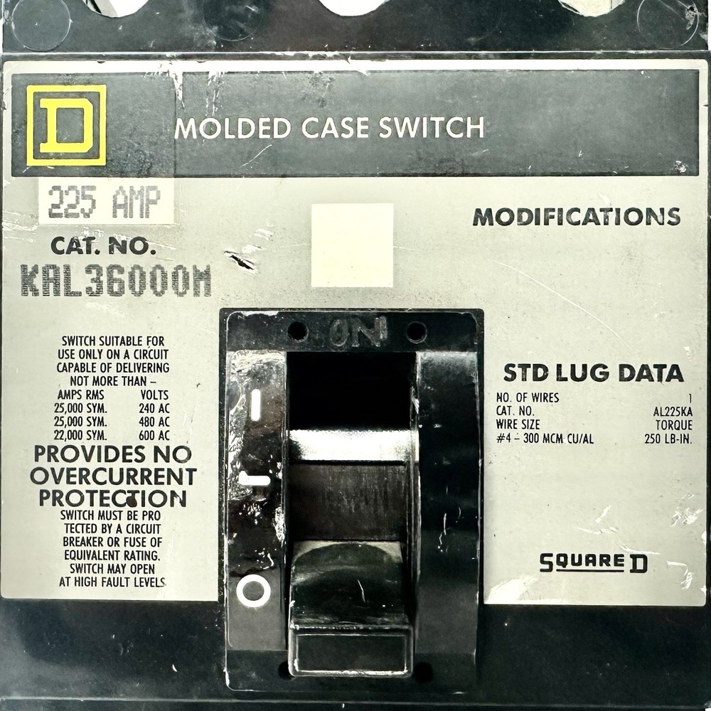 Square D KAL36000M Molded Case Switch 225A 3 Pole 600V KAL