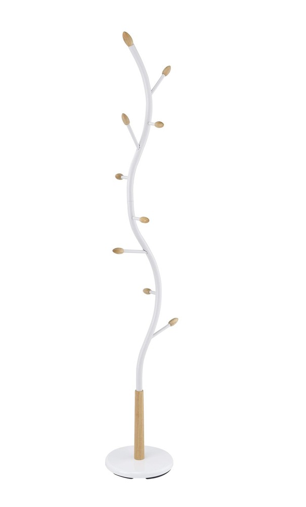 Arles Metal White and Oak Standing Coat Rack