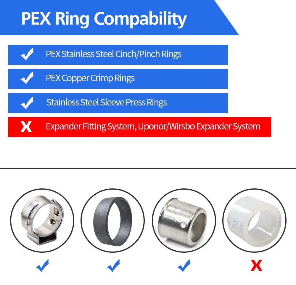 1/2" Poly PPSU Barb Crimp PEX Fitting, 30pcs Combo, 30pcs, Black