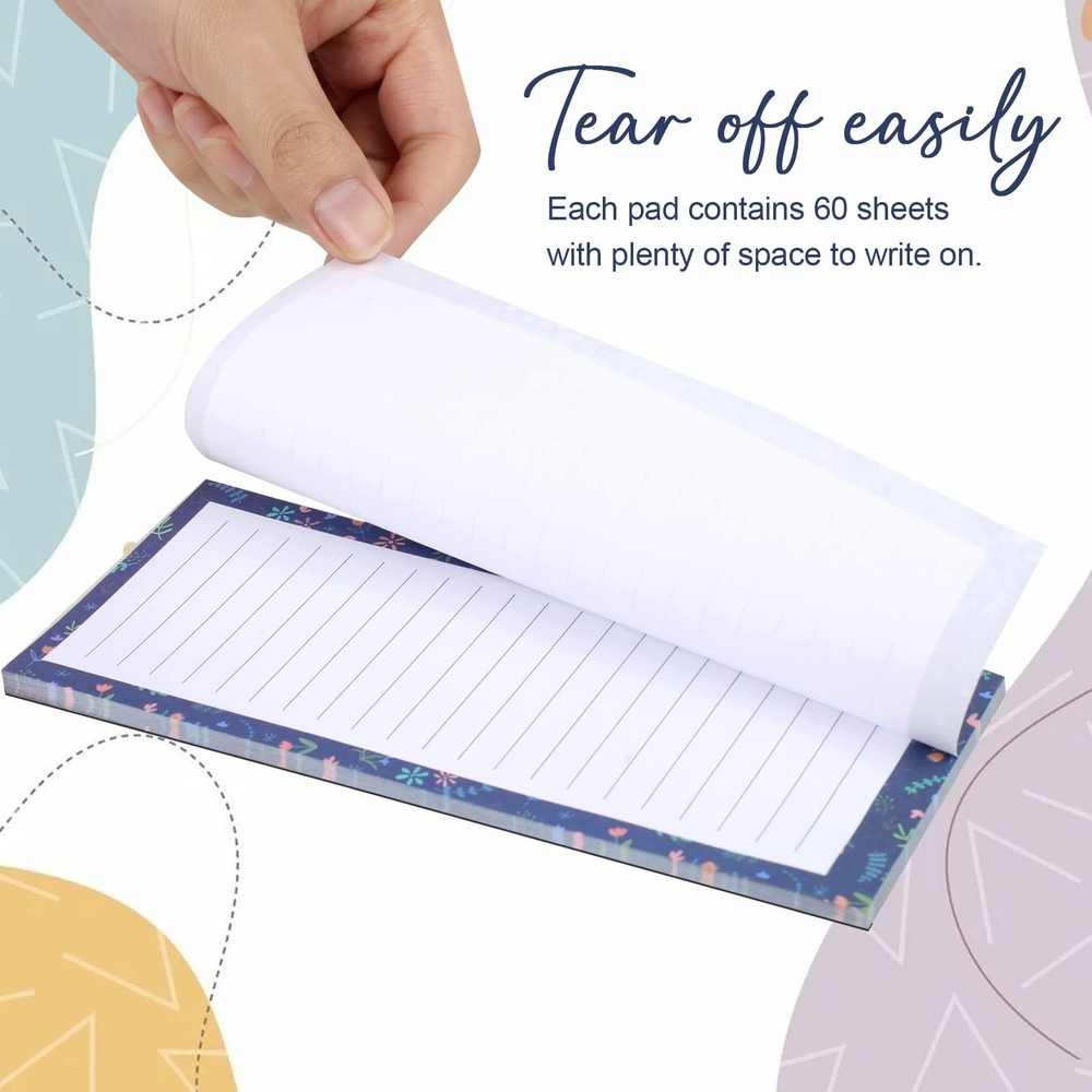 Refrigeor Notepad Set, 4 Pads, 50 Sheets Each, Flower Pattern, Multicolor