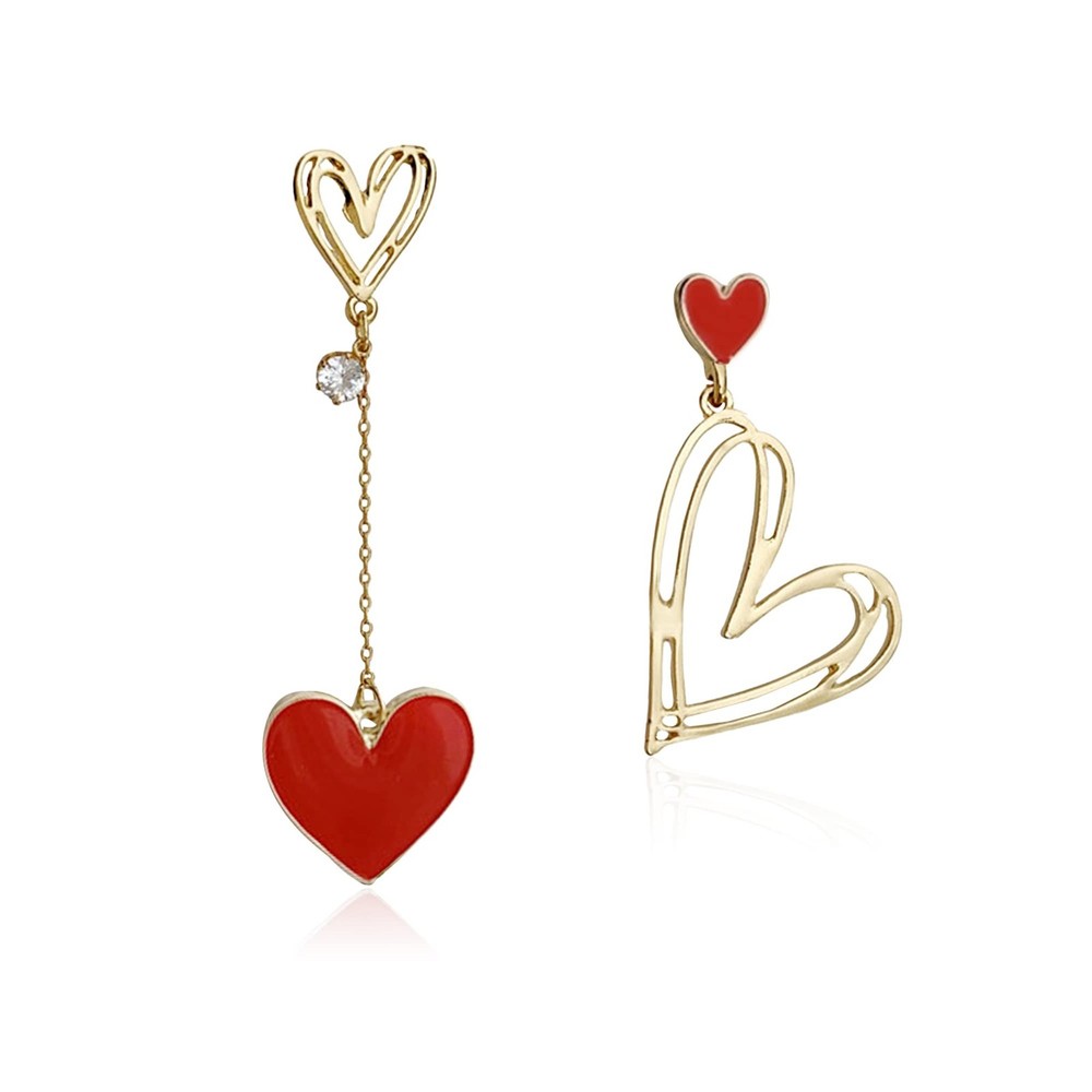 Mismatched Earrings Asymmetric Heart Dangle Cute Love for Women Statement Hea...