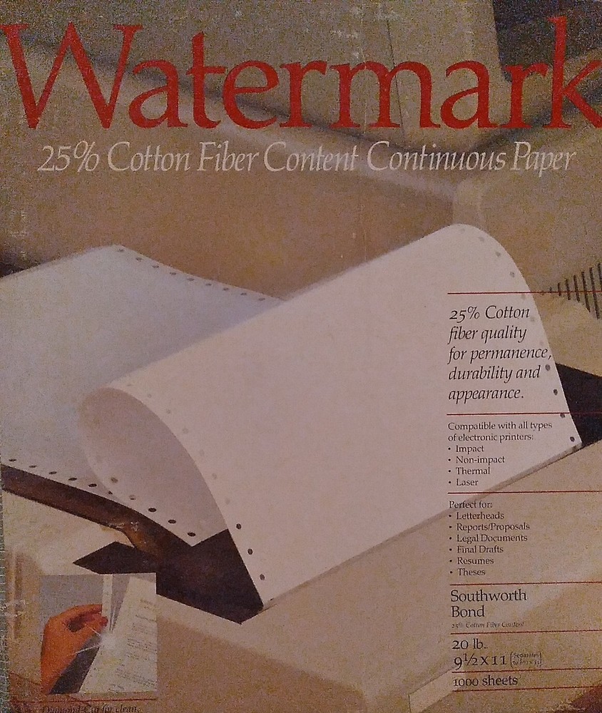 Continuous Dot Matrix Vintage Watermark Printer Paper 25 Sheets Ivory 8.5 x 11