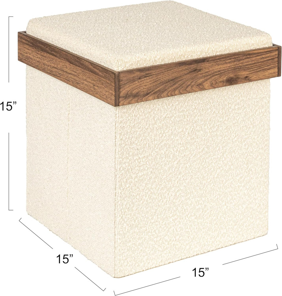 Versatile Boucle Ottoman with Hidden Storage, Cream