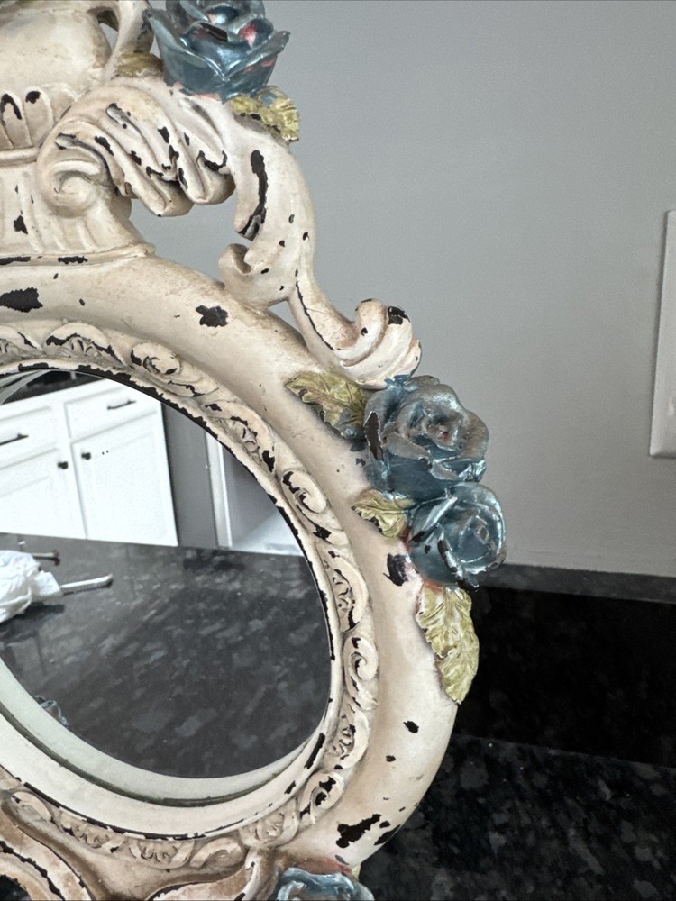 VTG Heavy Ceramic Victorian Style Table Top Stand Vanity Mirror