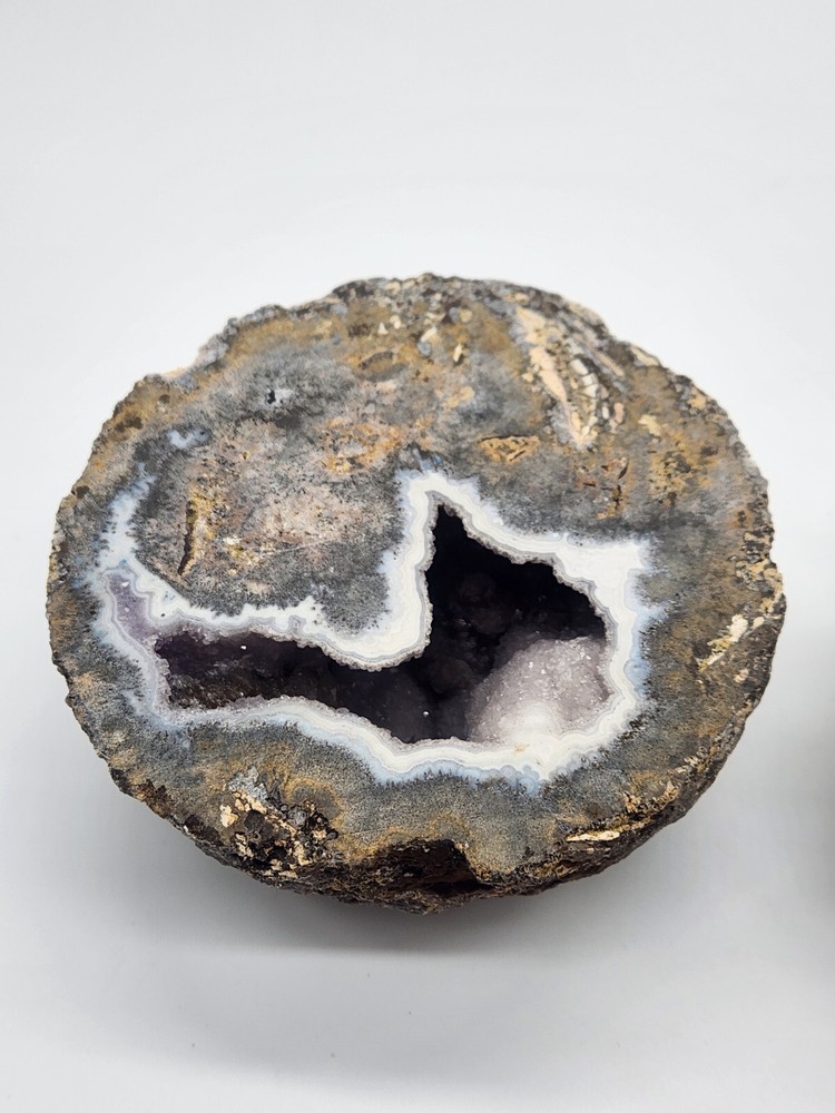 2 Light amethyst with calcite geode ~4" Diameter